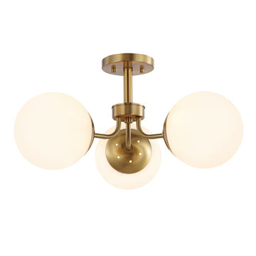 Olivier 23.5" 3-Light Bohemian Farmhouse Iron/Frosted Glass LED Semi Flush Mount - JONATHAN Y